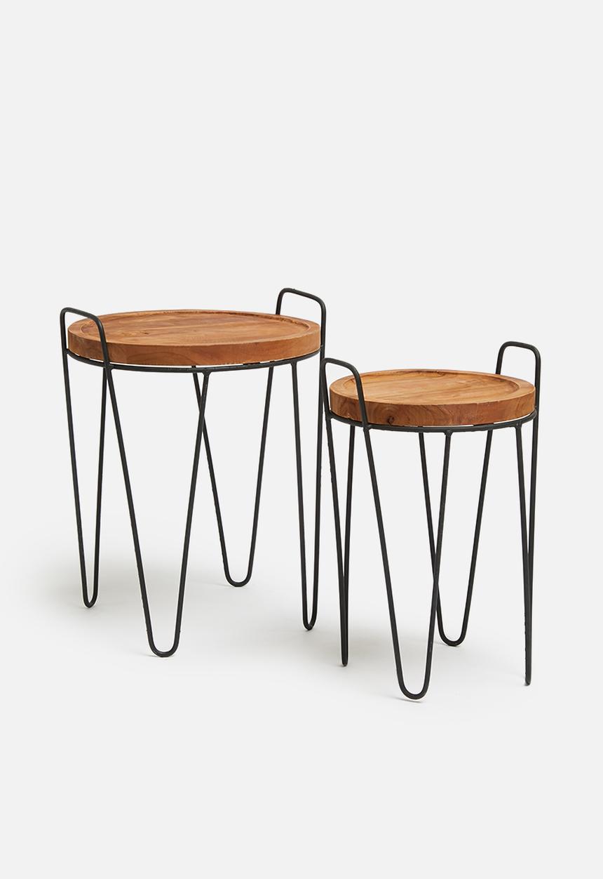 Sixth Floor - Teak set of 2 side table - black