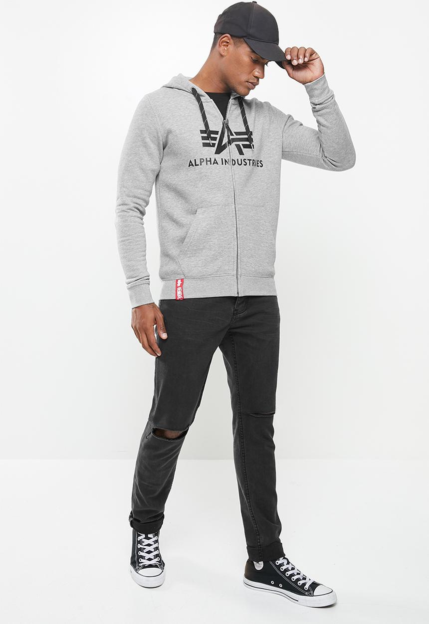 Alpha Industries - Alpha logo zip hoodie - grey melange
