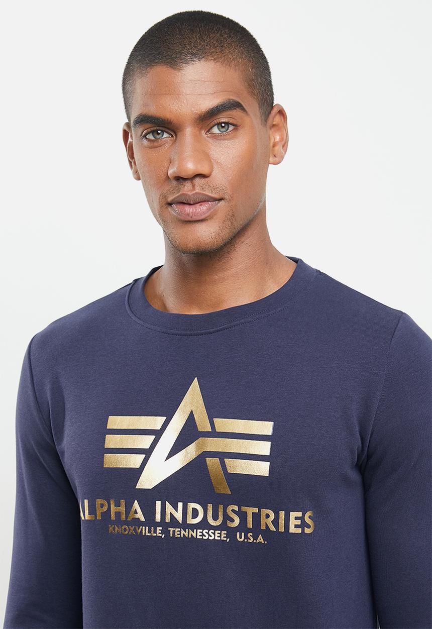 Alpha Industries - Alpha basic logo crew - navy & gold