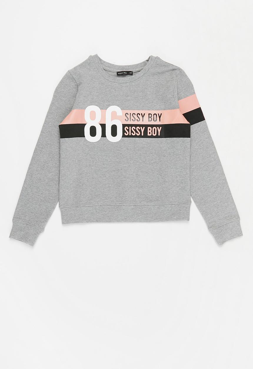 SISSY BOY - Round neck sweater with sporty logo - grey