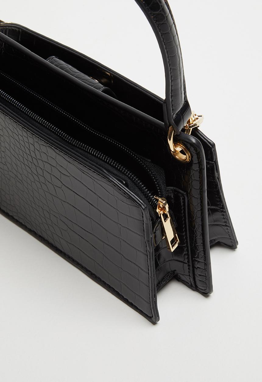 SISSY BOY - Glam in the wild shoulder croc bag - black