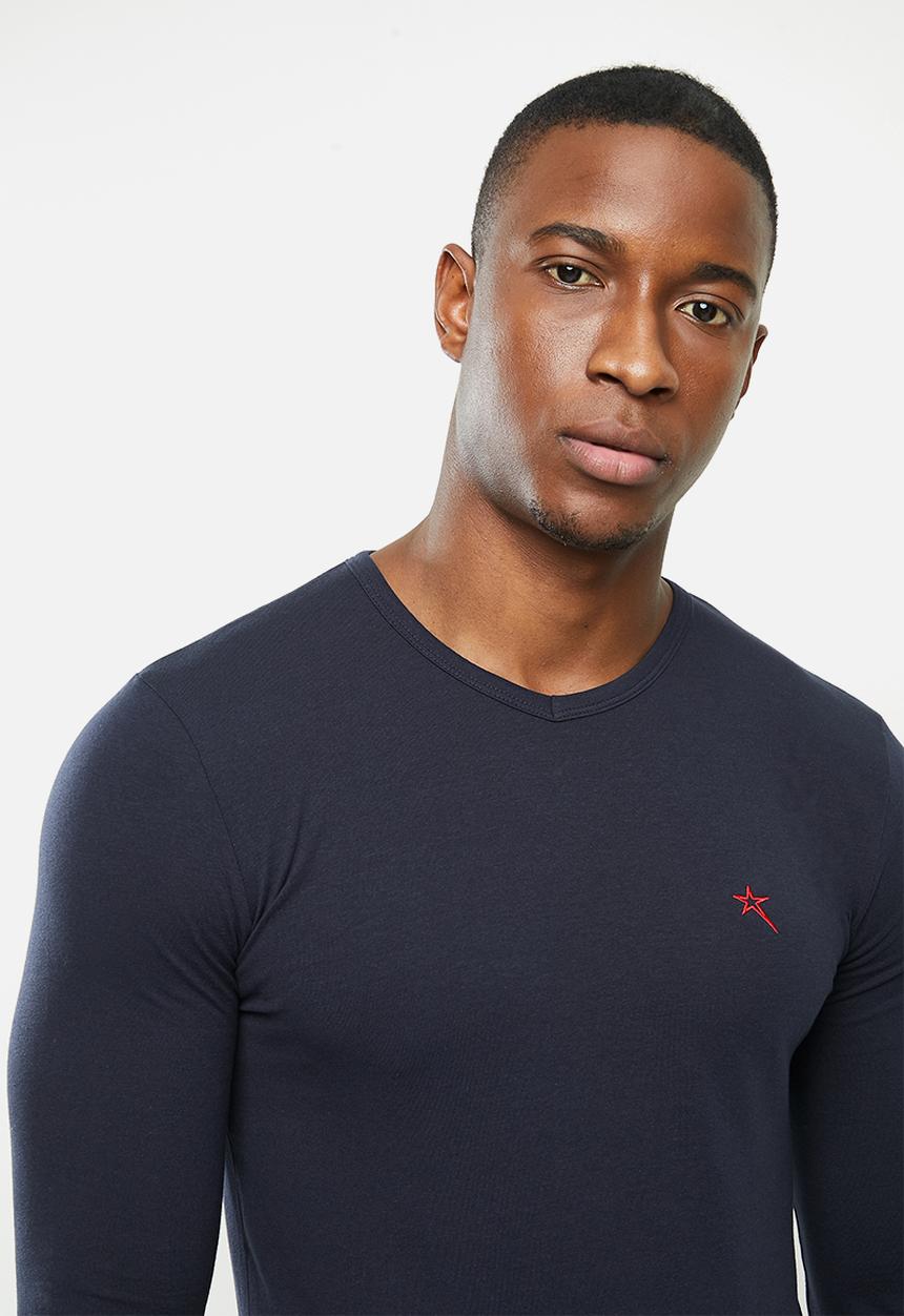 SOVIET - Dawn long sleeve v-neck tee - navy