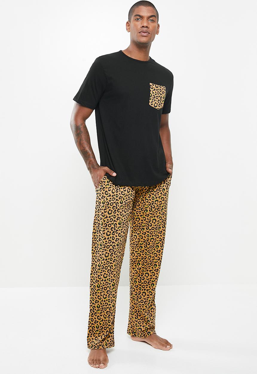 Brave Soul - Leopard print loungewear - black & tan