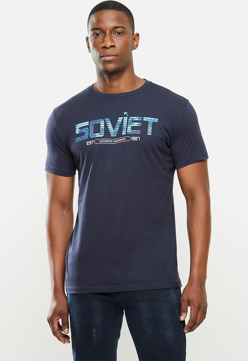 SOVIET - Tiller slim fit short sleeve crew neck tee - navy