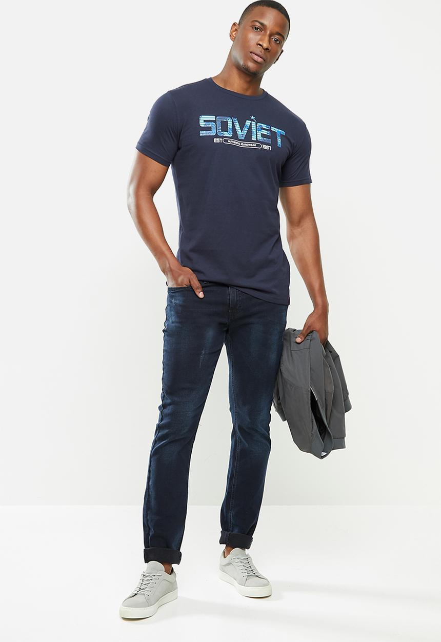 SOVIET - Tiller slim fit short sleeve crew neck tee - navy