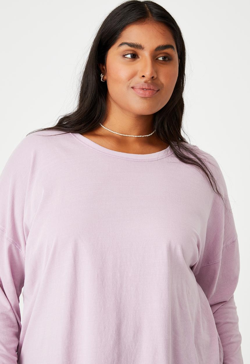 Cotton On - Curve oversized side split long sleeve top - washed soft mauve