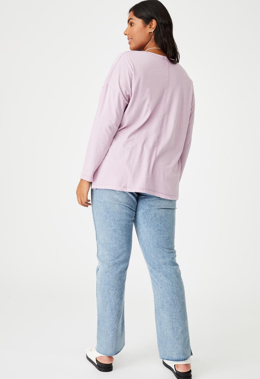 Cotton On - Curve oversized side split long sleeve top - washed soft mauve