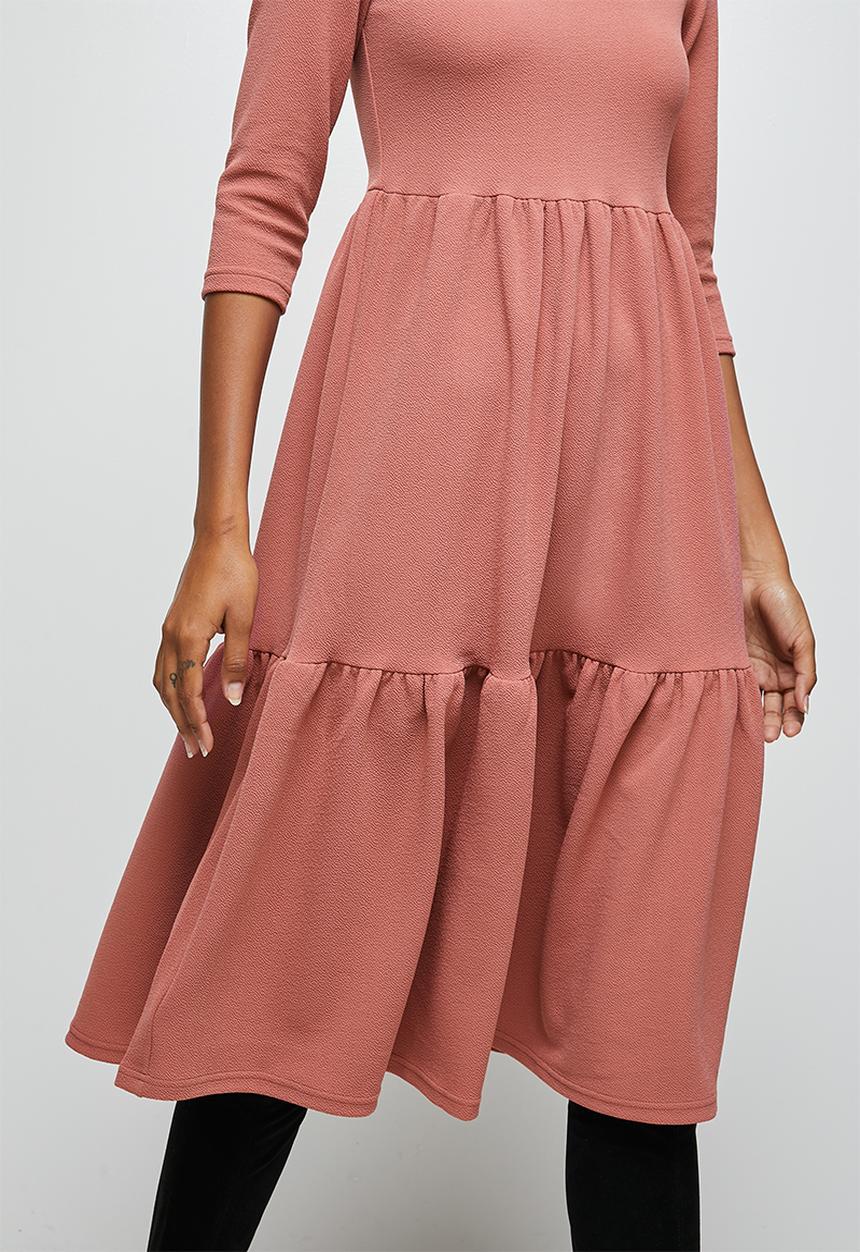 edit - 3/4 sleeve tiered knit midi - pink