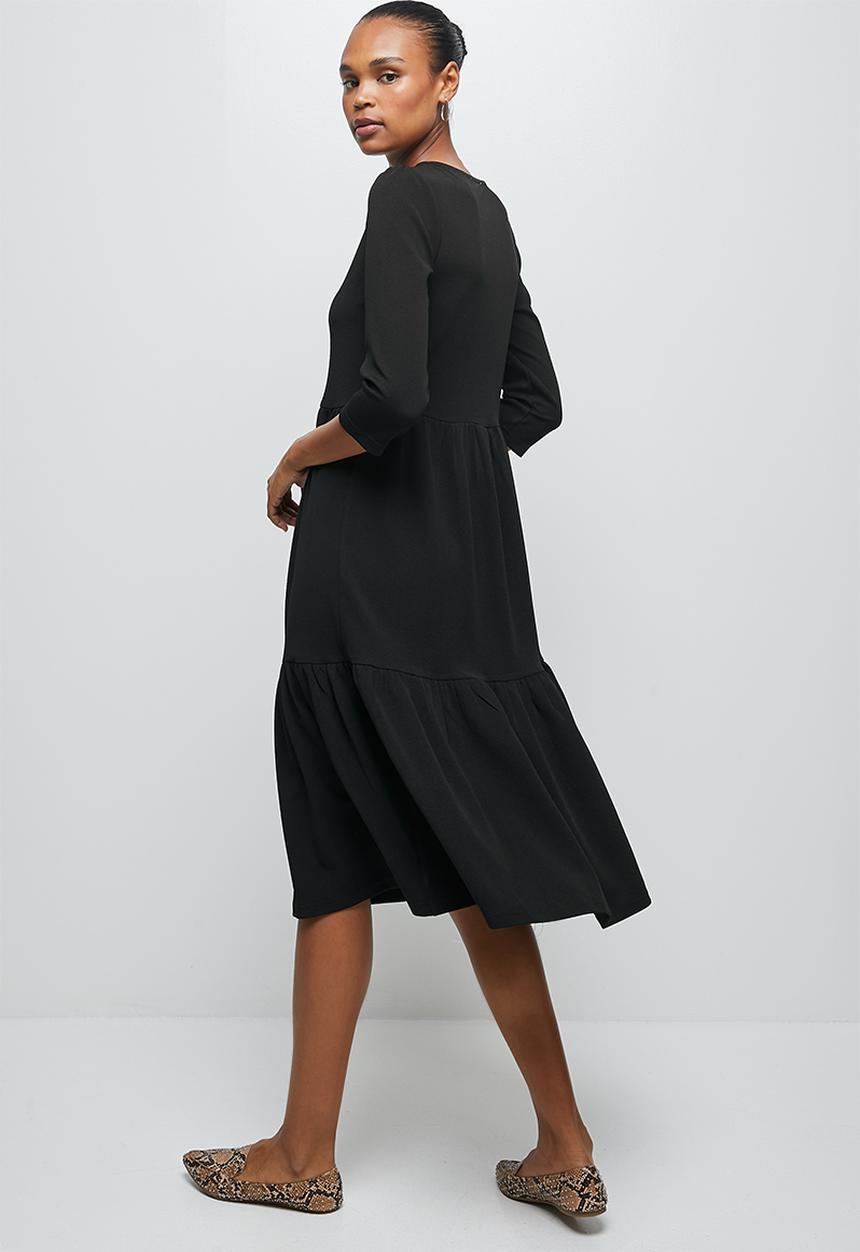 edit - 3/4 sleeve tiered knit midi - black