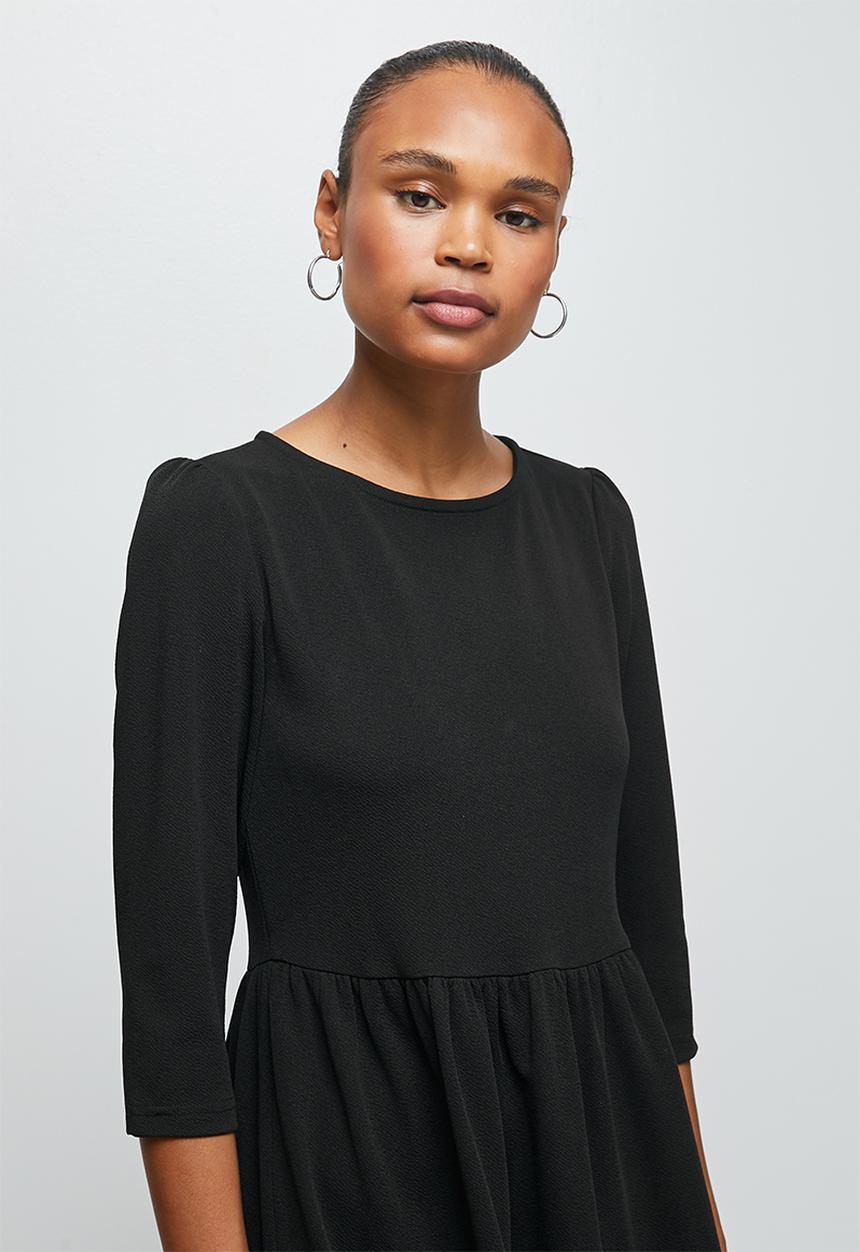 edit - 3/4 sleeve tiered knit midi - black