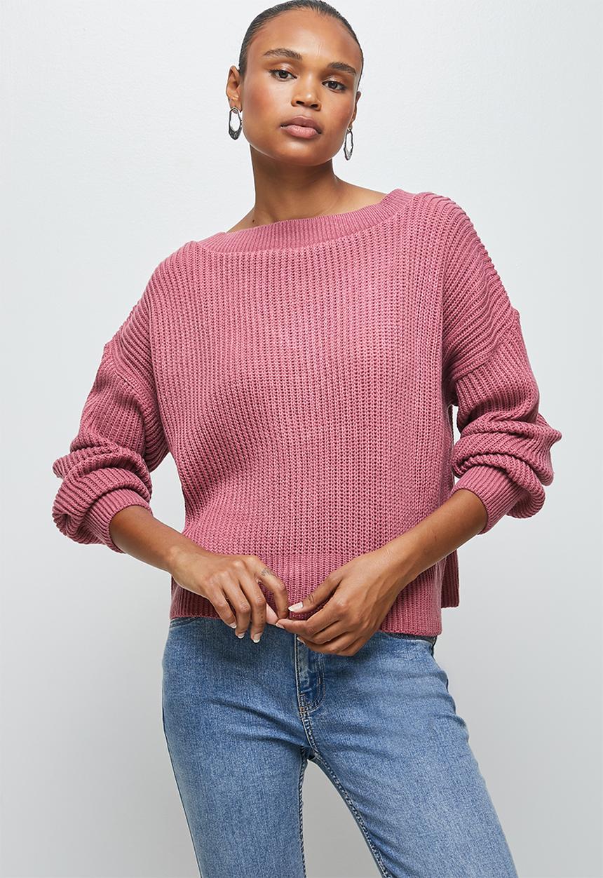 edit - Lofty rib slashneck jumper - pink