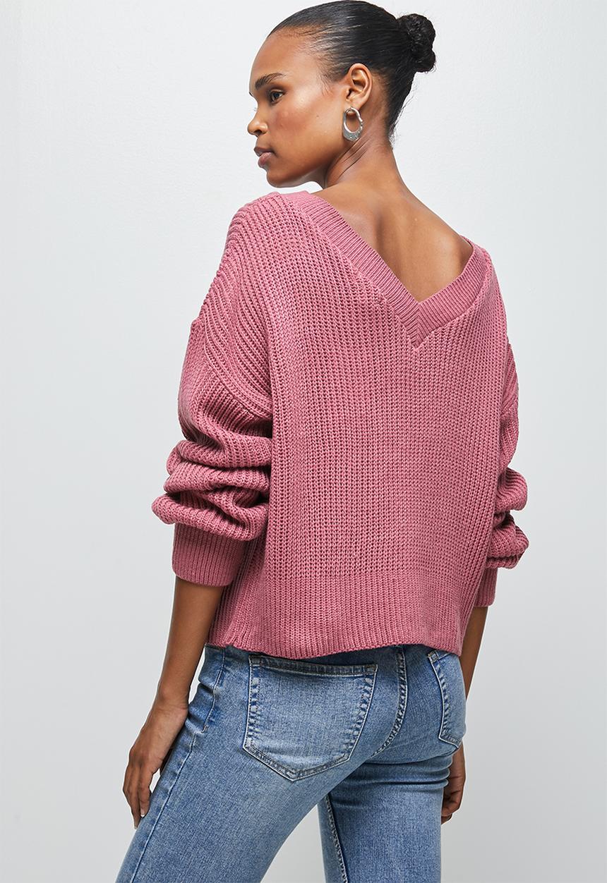 edit - Lofty rib slashneck jumper - pink
