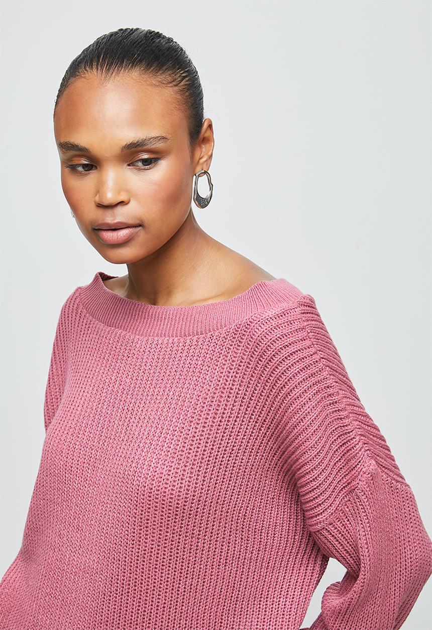 edit - Lofty rib slashneck jumper - pink