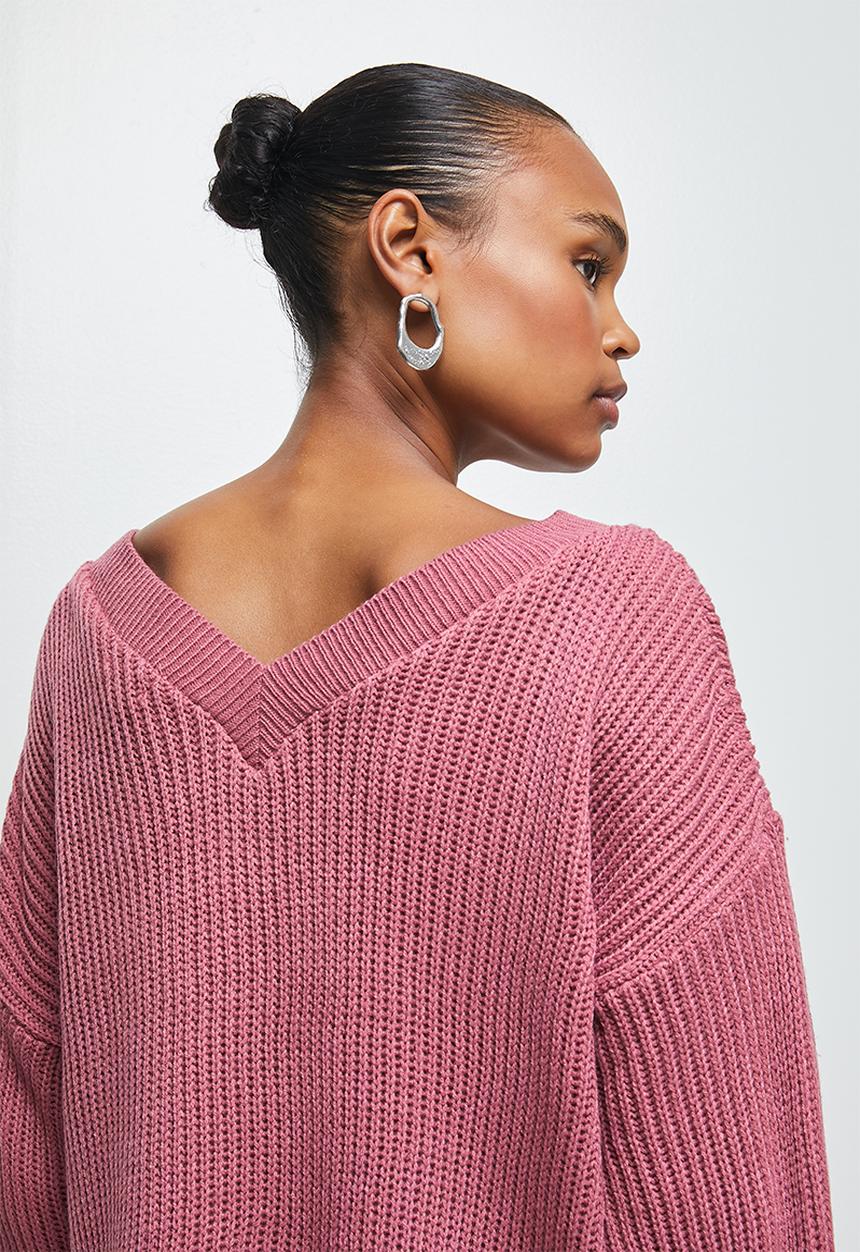 edit - Lofty rib slashneck jumper - pink