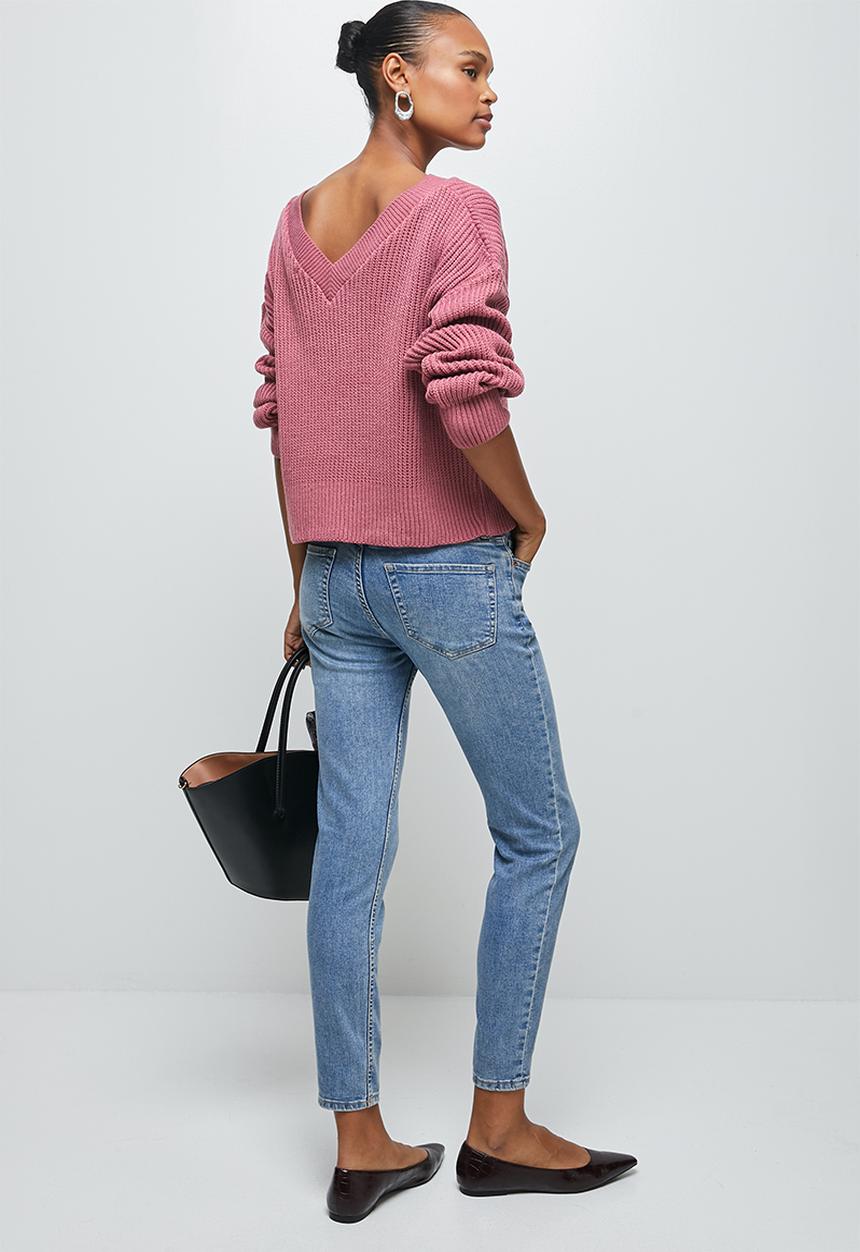 edit - Lofty rib slashneck jumper - pink