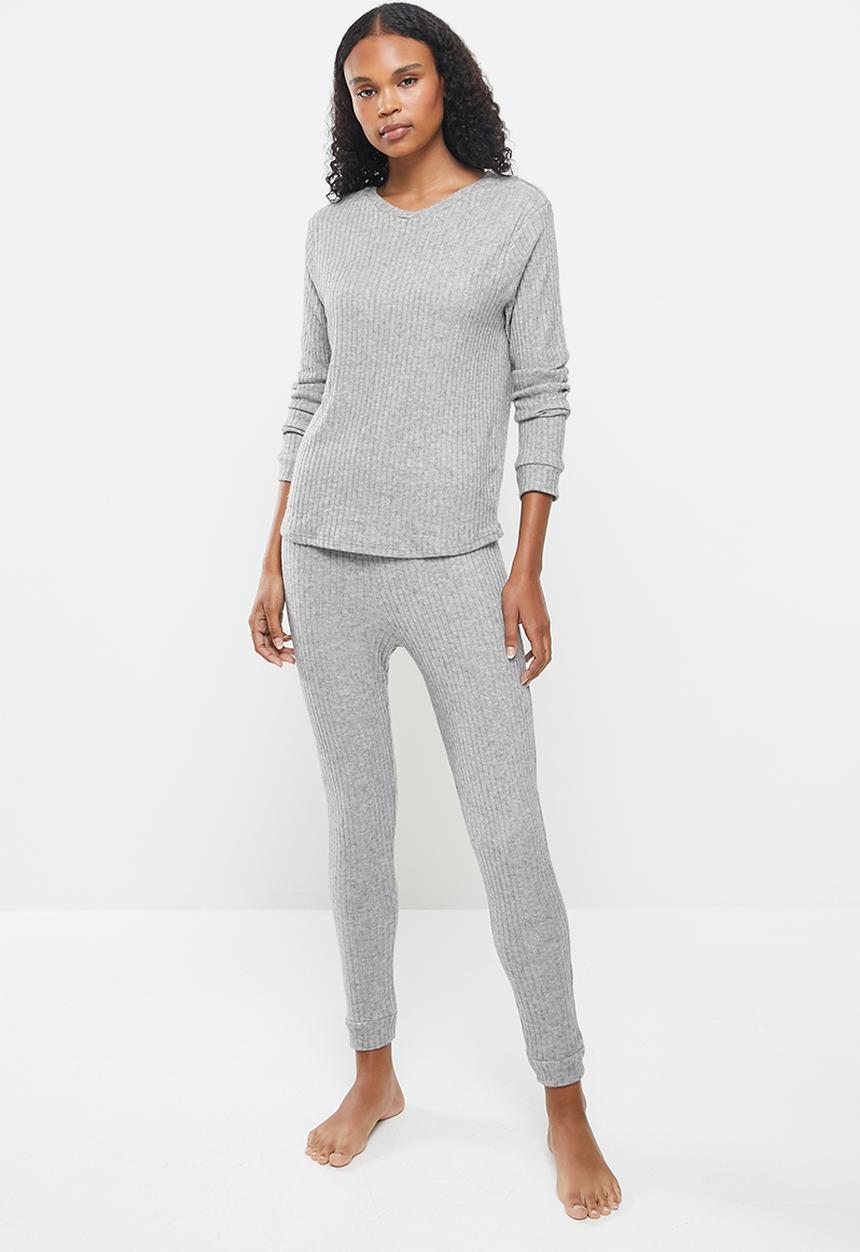 Superbalist - Soft touch rib sleep top & pants set - grey