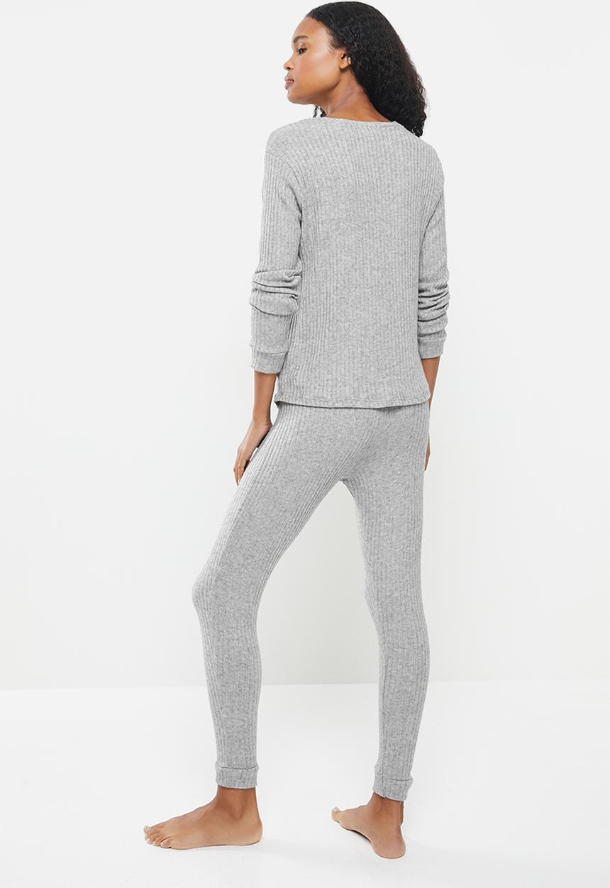 Superbalist - Soft touch rib sleep top & pants set - grey