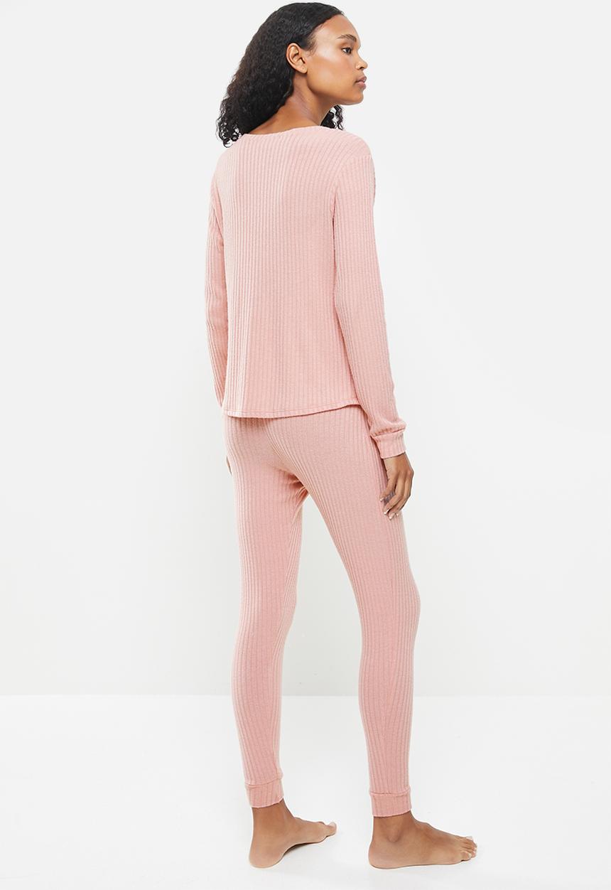 Superbalist - Soft touch rib sleep top & pants set - pink