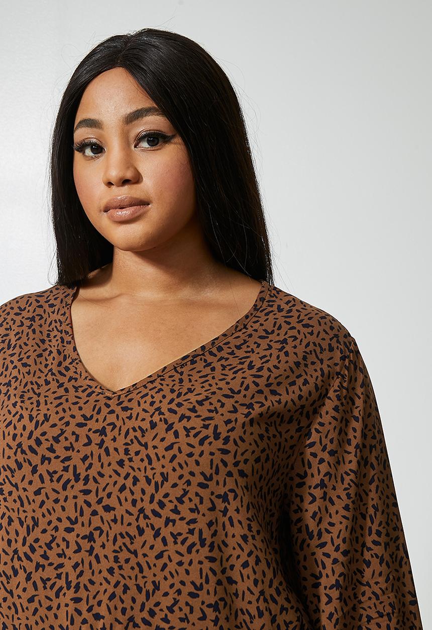 Superbalist - V-neck tiered midi - brown & black