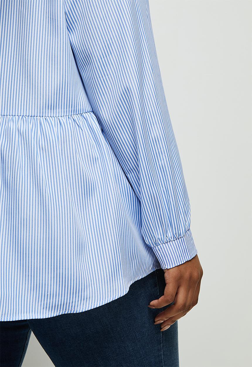 edit Plus - Tiered balloon sleeve blouse - blue & white