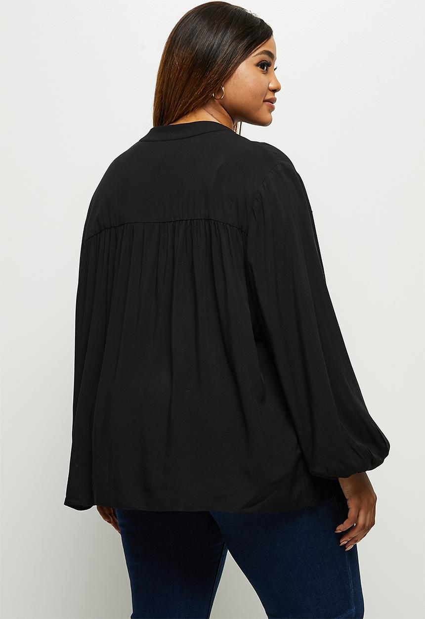 edit Plus - Soft ruffle detail blouse - black