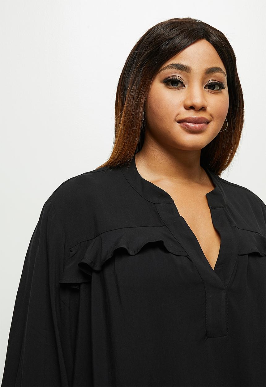 edit Plus - Soft ruffle detail blouse - black