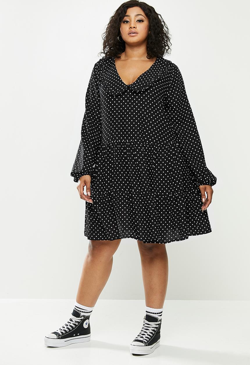 Blake - Peterpan collar tiered mini dress - black & white 
