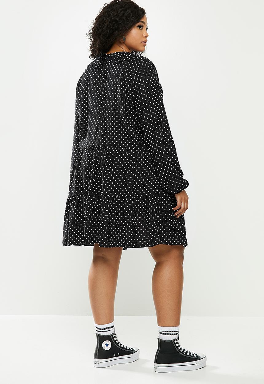 Blake - Peterpan collar tiered mini dress - black & white 