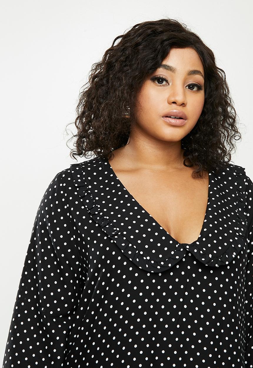Blake - Peterpan collar tiered mini dress - black & white 