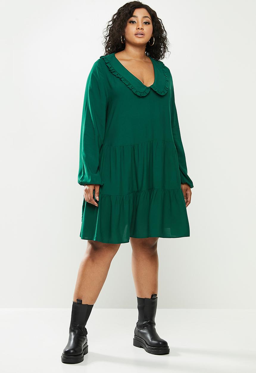 Blake - Peterpan collar tiered mini dress - emerald