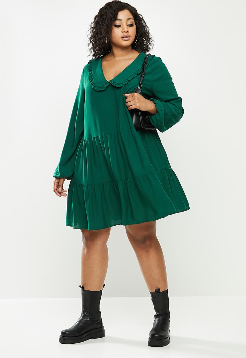 Blake - Peterpan collar tiered mini dress - emerald