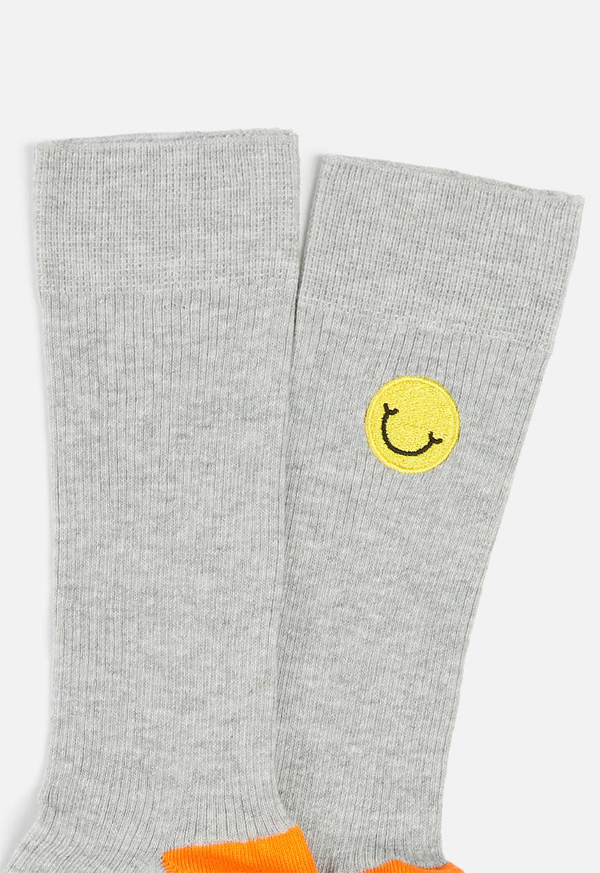 Happy Socks - Ribbed embroidery smiley socks - grey