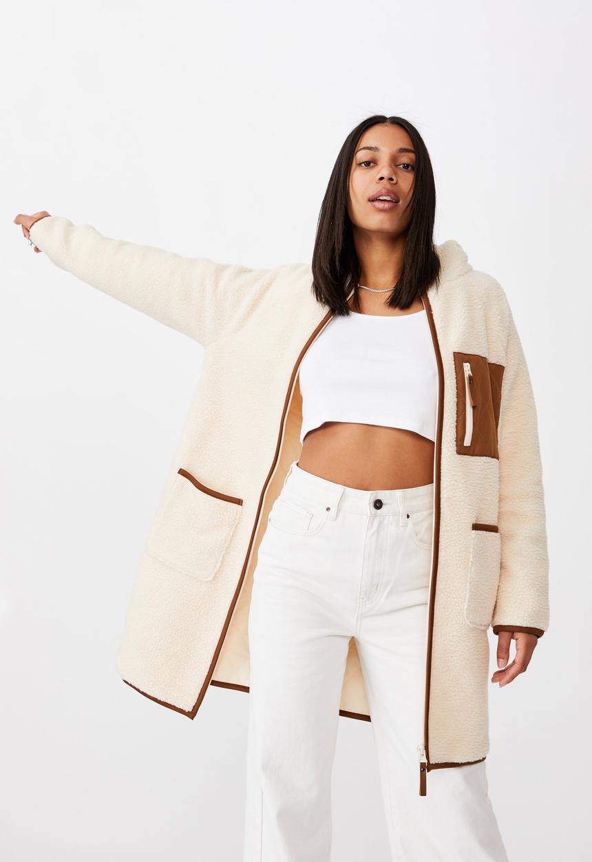 Cotton On - Into the trees longline coat - cream