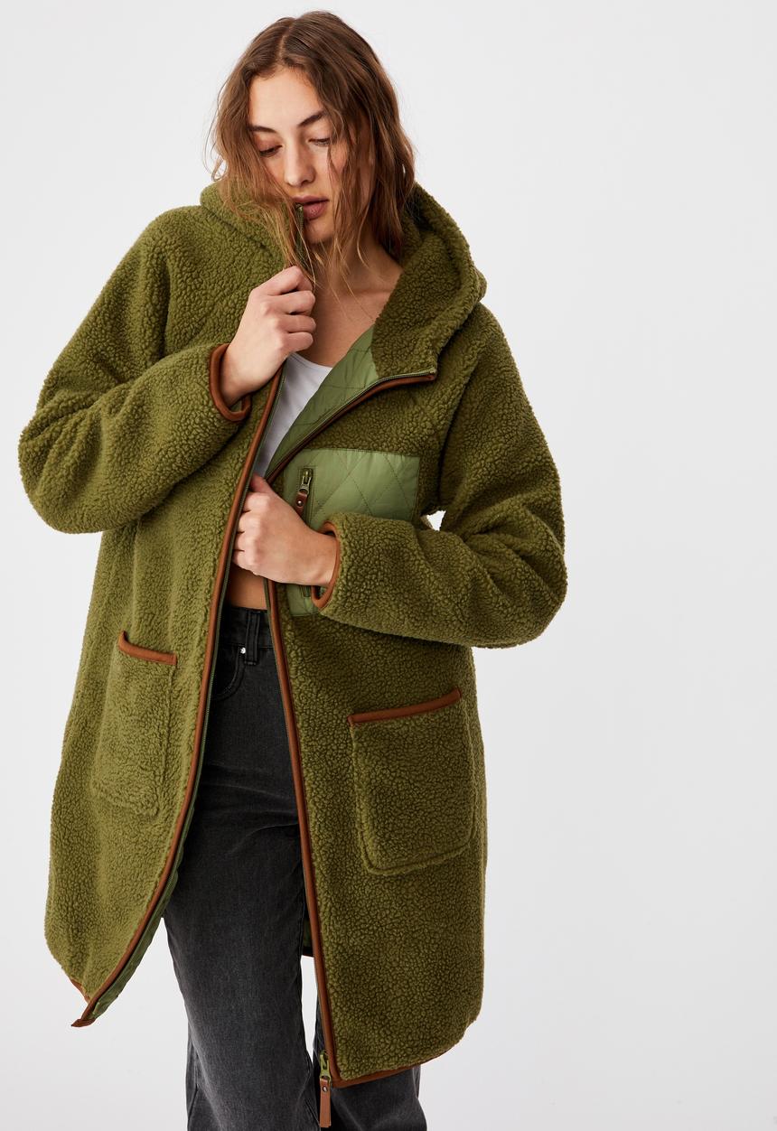 Cotton On - Into the trees longline coat - khaki