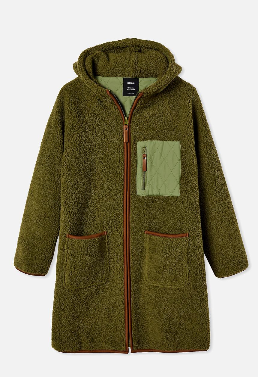 Cotton On - Into the trees longline coat - khaki