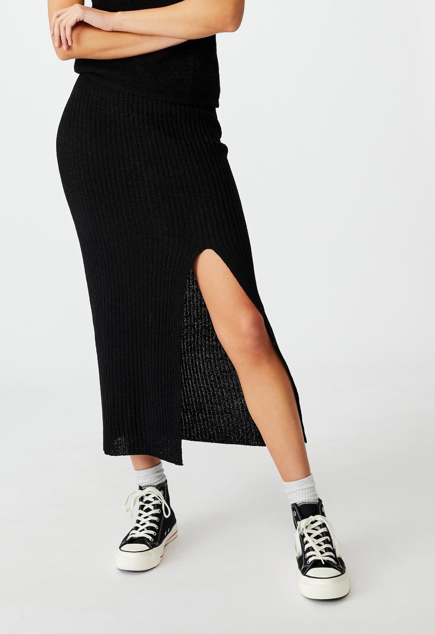 Cotton On - Match me knit midi skirt - black