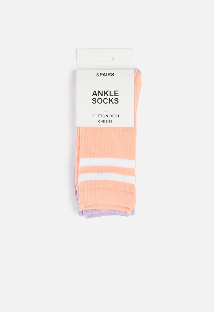 Brave Soul - 3 pack Stripe socks - peach/lilac/white