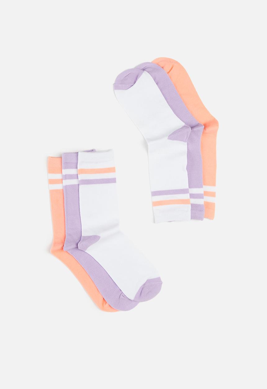 Brave Soul - 3 pack Stripe socks - peach/lilac/white