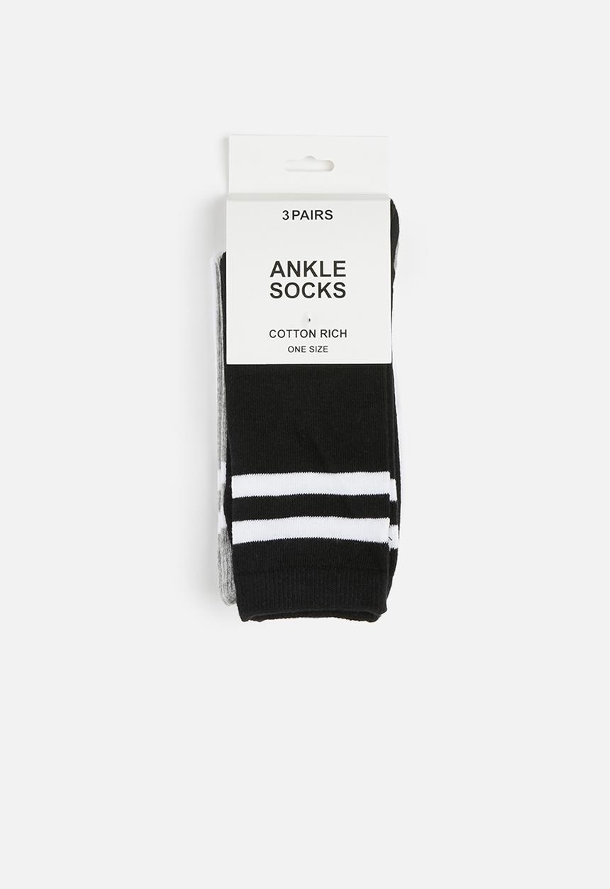 Brave Soul - 3 pack Stripe socks - black/grey/white