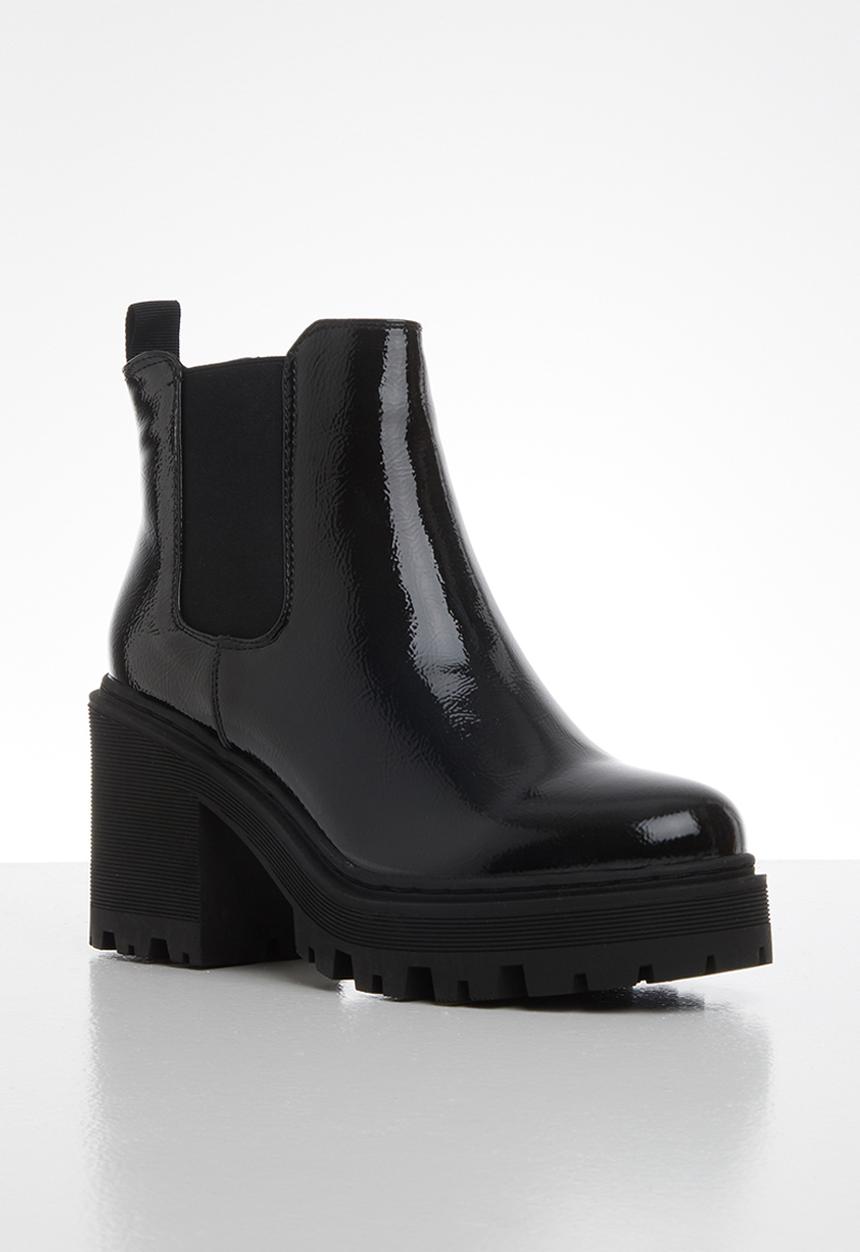 Missguided - Patent cleated sole chelsea boot - black