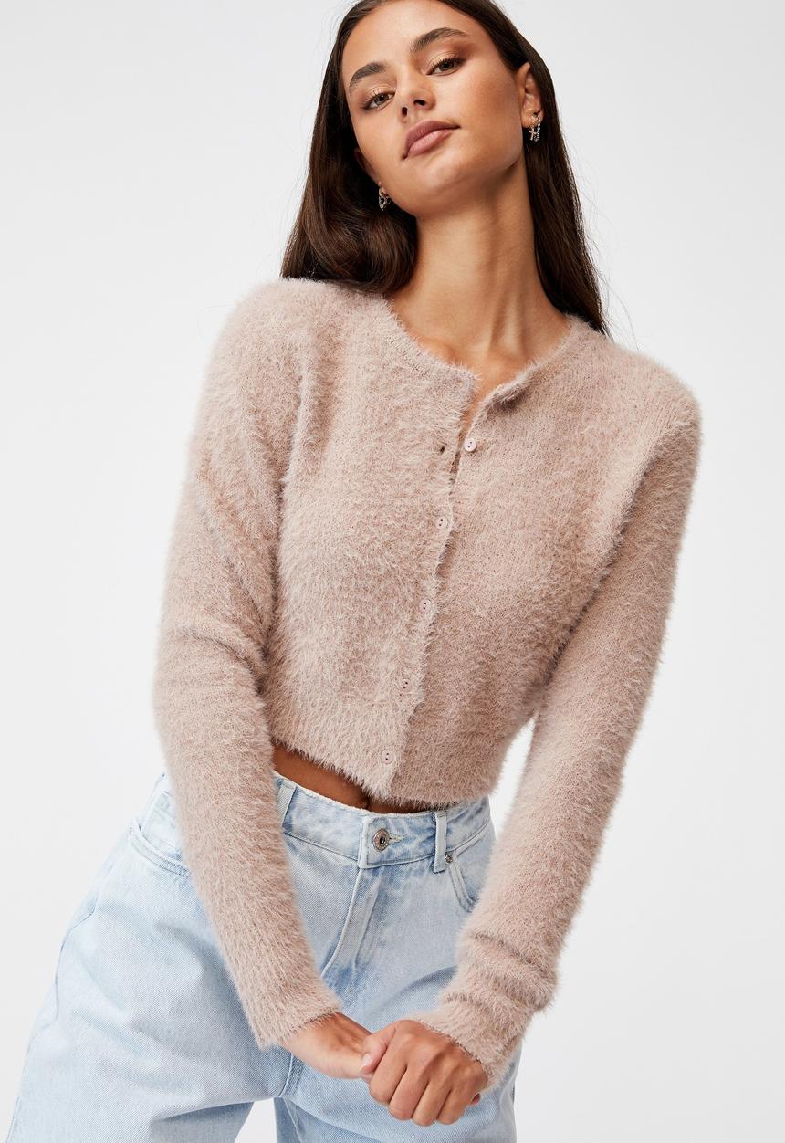 Factorie - Fluffy knit slim fit cardi - dirty blush