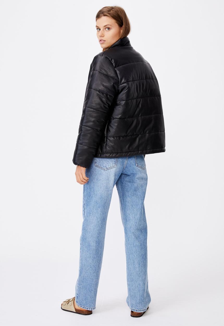 Cotton On - Vegan leather puffer jacket - black