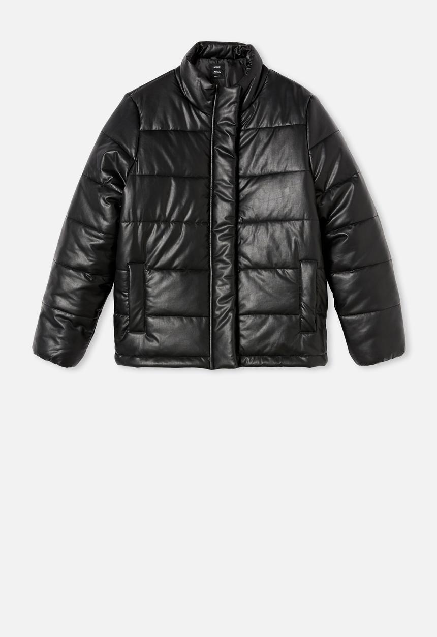 Cotton On - Vegan leather puffer jacket - black