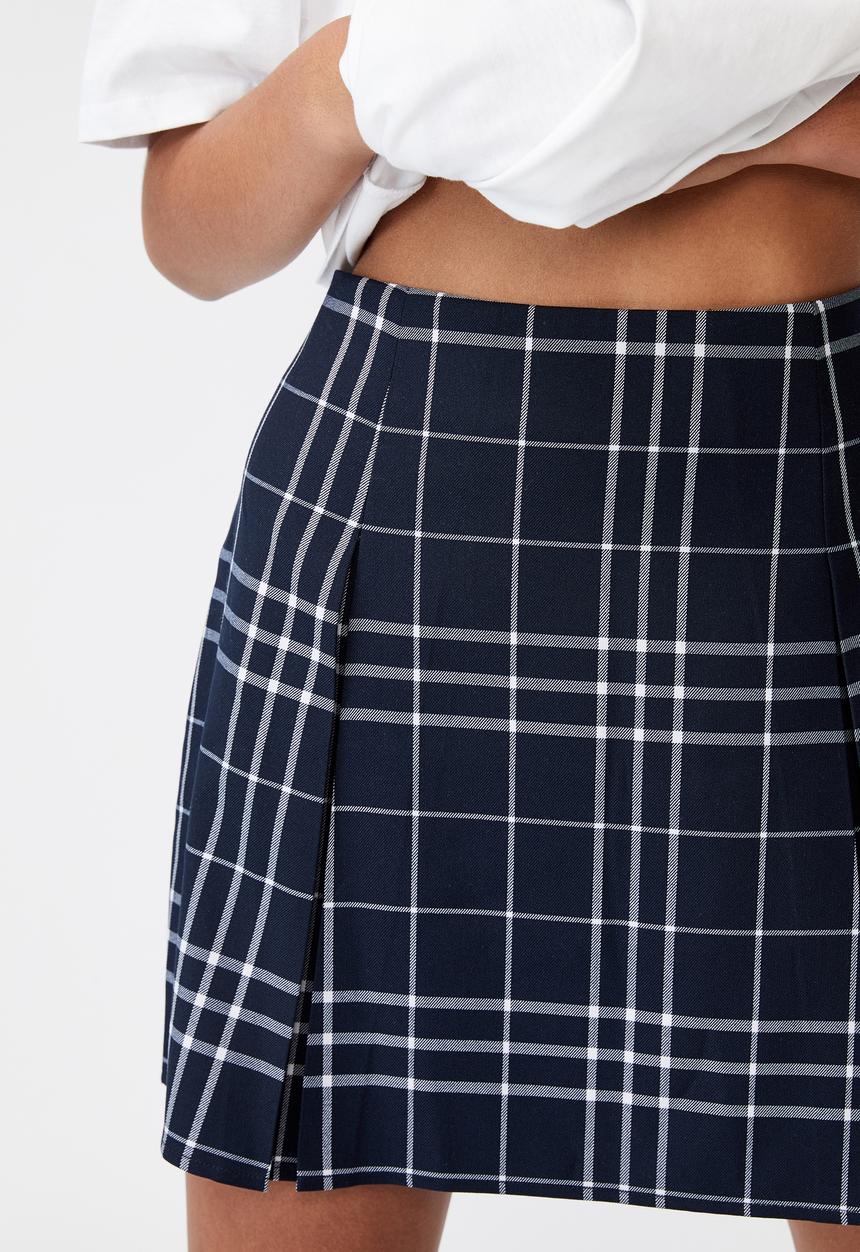 Factorie - Box pleat skirt - varsity check_navy blazer