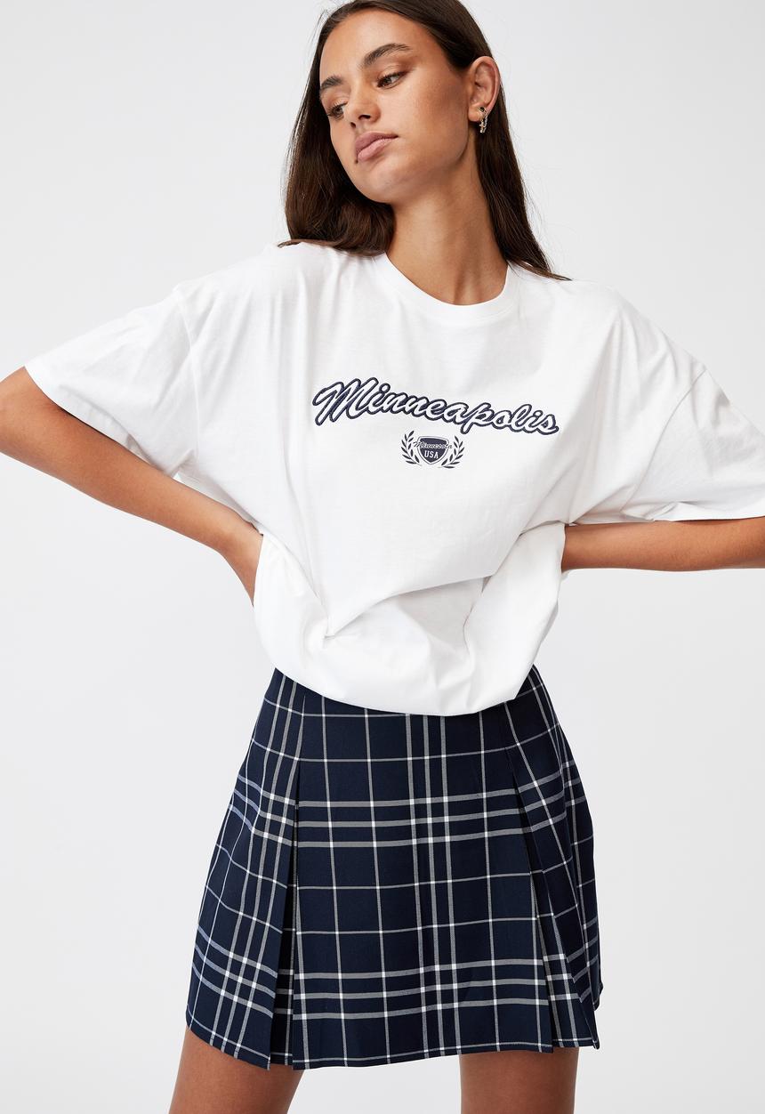 Factorie - Box pleat skirt - varsity check_navy blazer