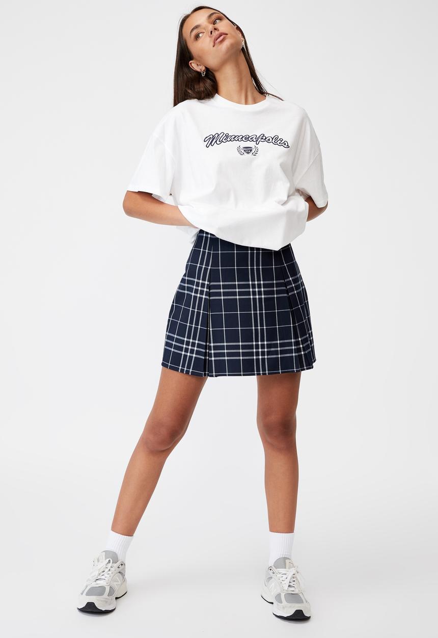 Factorie - Box pleat skirt - varsity check_navy blazer