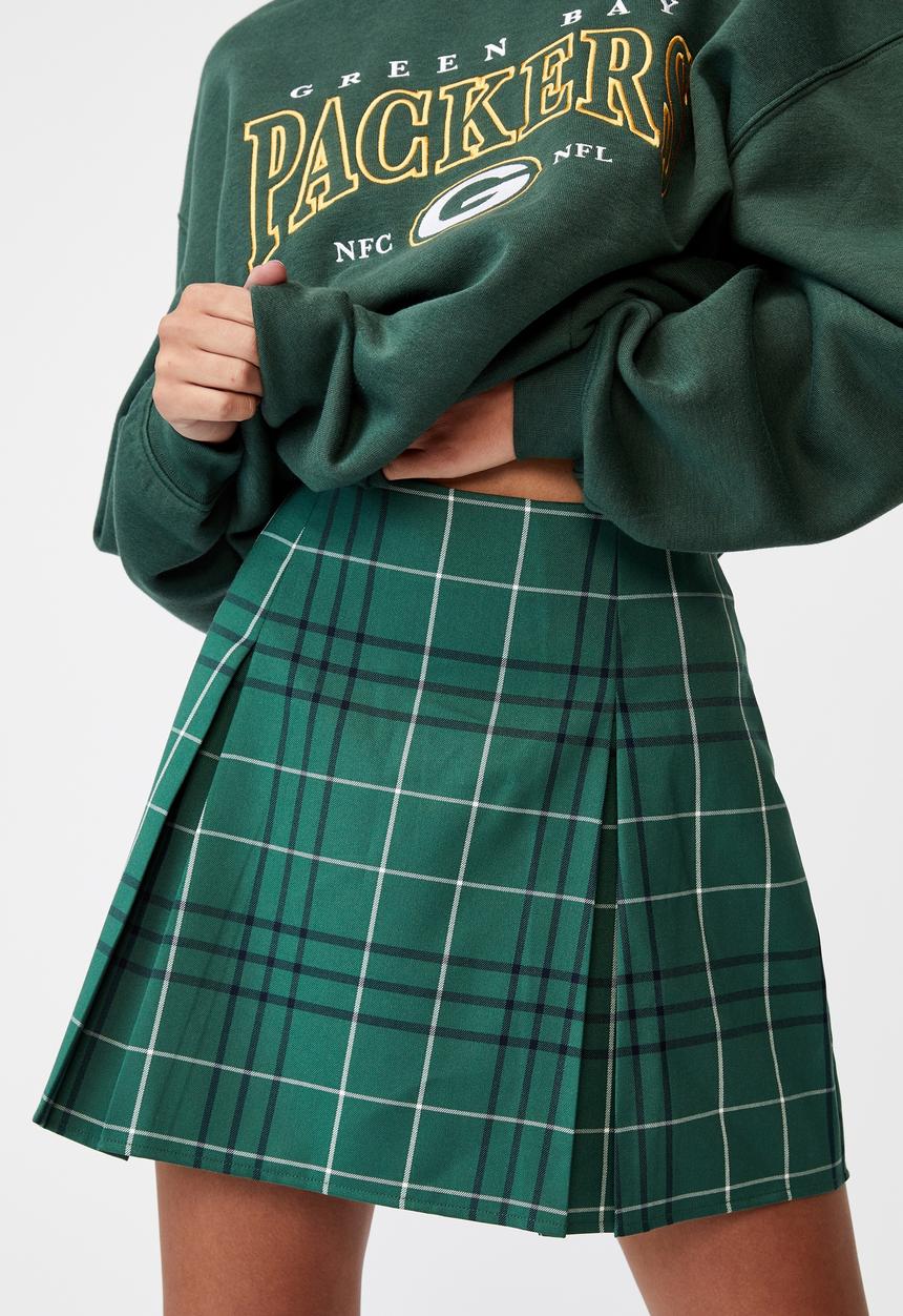Factorie - Box pleat skirt - varsity check_hunter green