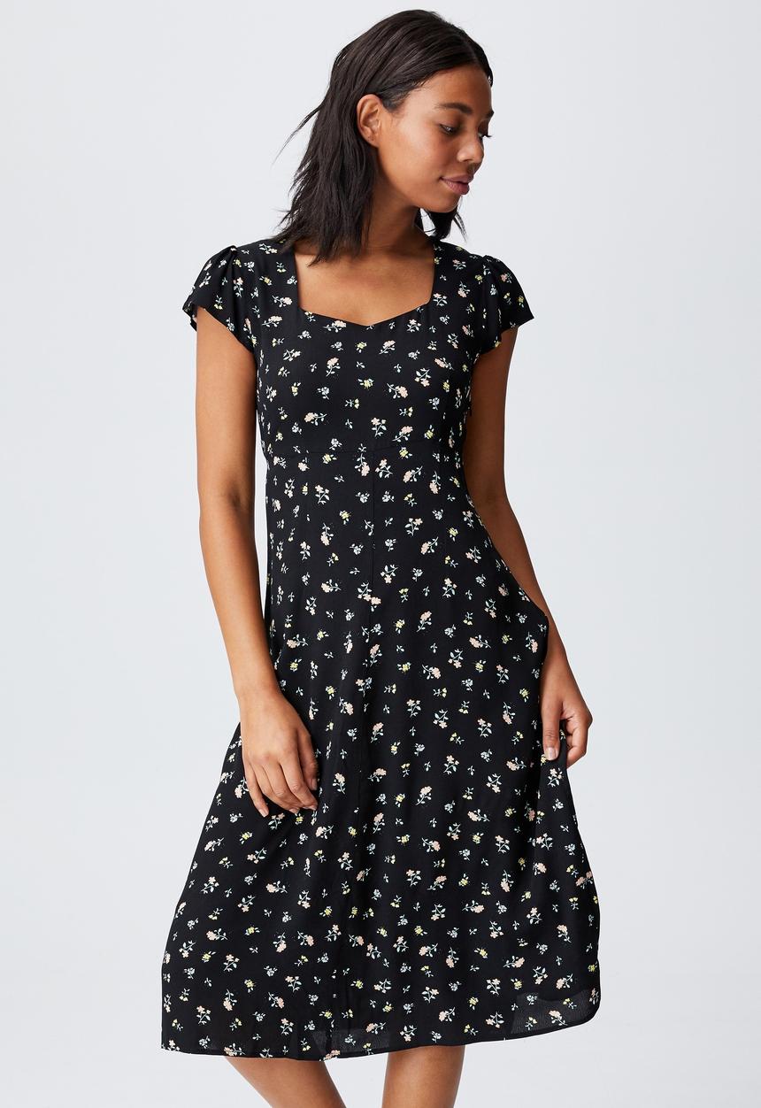 Cotton On - Woven cleo tie back midi dress - black
