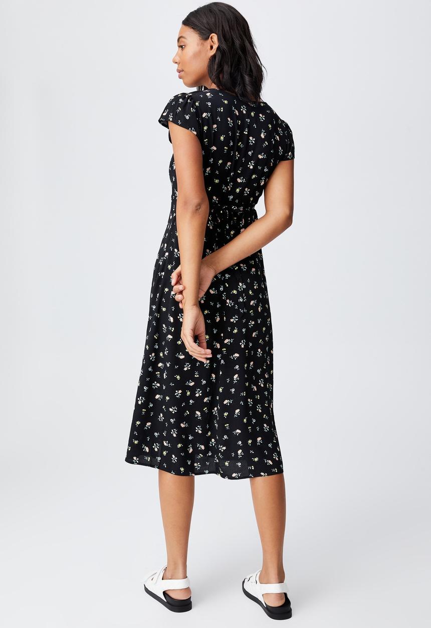 Cotton On - Woven cleo tie back midi dress - black
