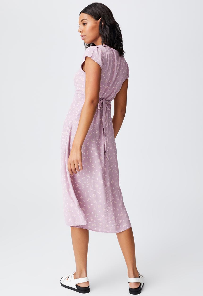 Cotton On - Woven cleo tie back midi dress - mauve